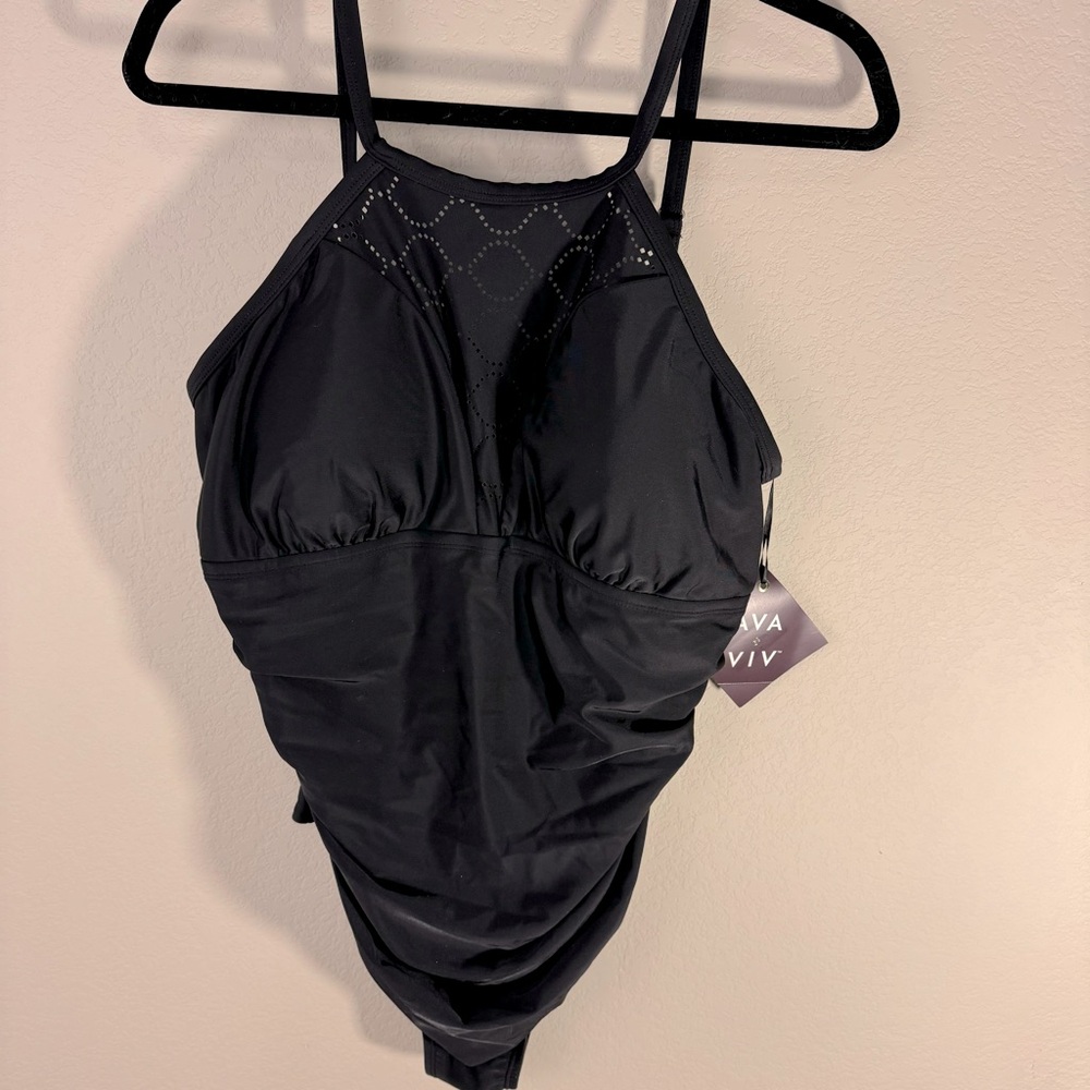 Black halter neck one piece ladies bathing suit